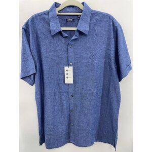 Izod Button Up Shirt Linen Blend Short Sleeve Casual Beach Blue Mens XL